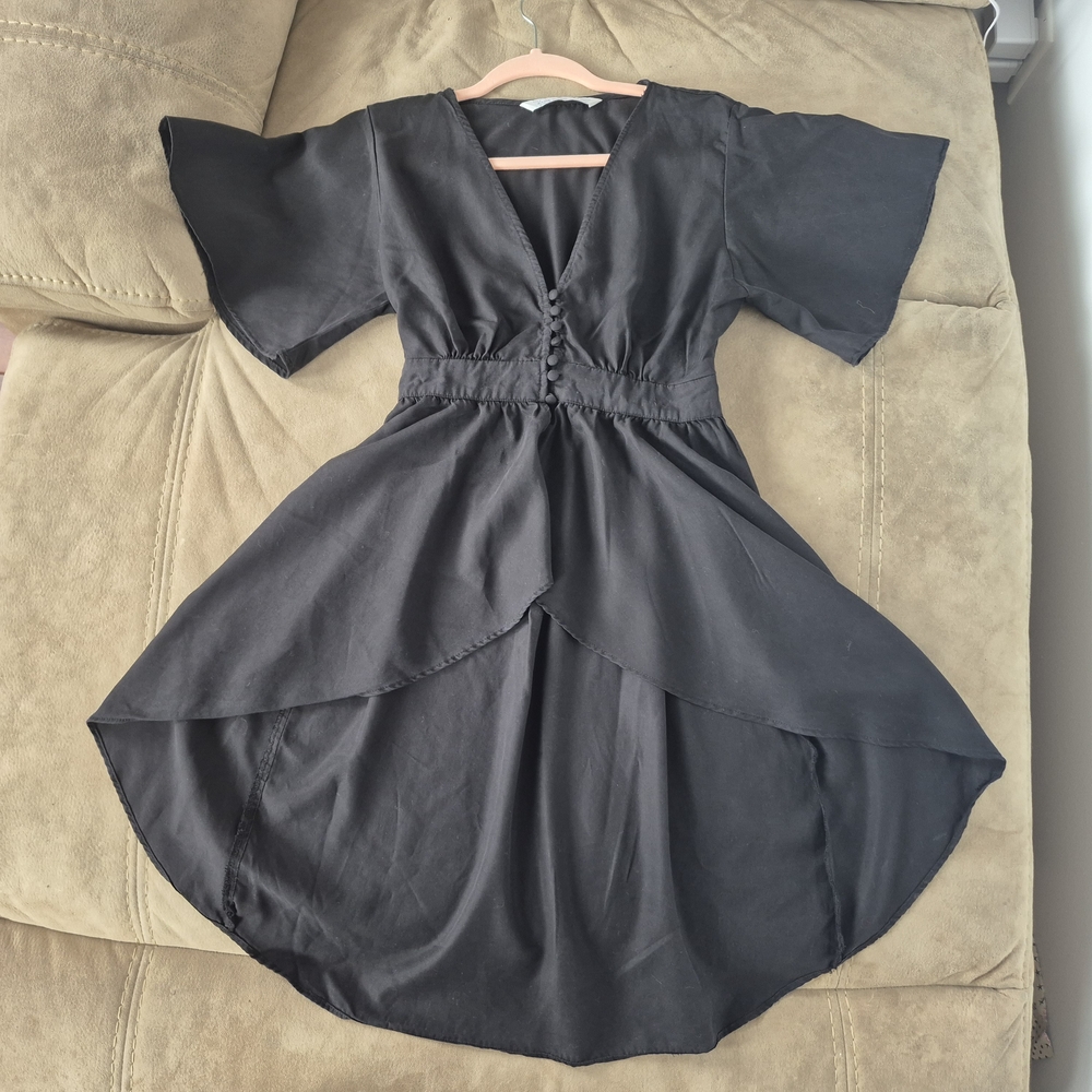 Zara black High Low Flutter Sleeve V-Neck Sundress